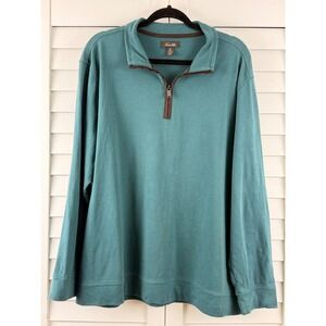 Tasso Elba Quarter Zip Pullover Mens XXL Teal Faux Suede Trim